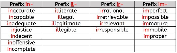 Prefixes vocabulary