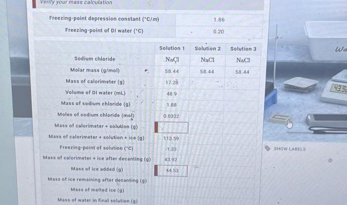 Lab properties colligative point depression freezing elevation boiling data