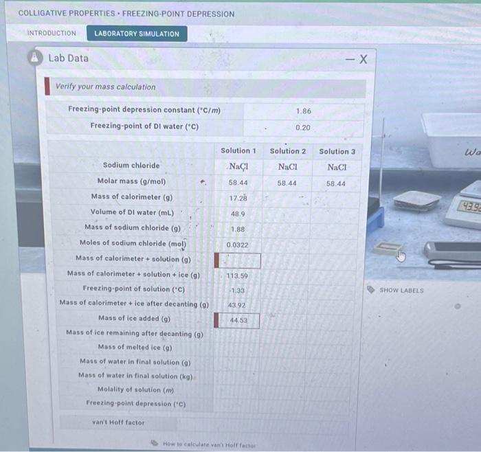 Lab properties colligative point depression freezing elevation boiling data