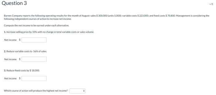 Barnes company reports the following operating results