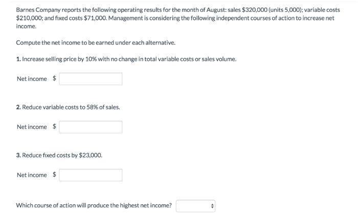 Barnes company reports the following operating results